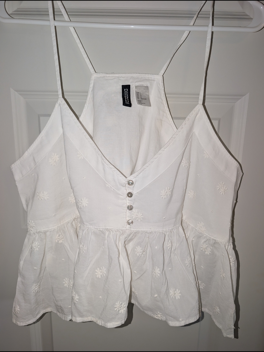Cute White Floral Embroidered Peplum Cami